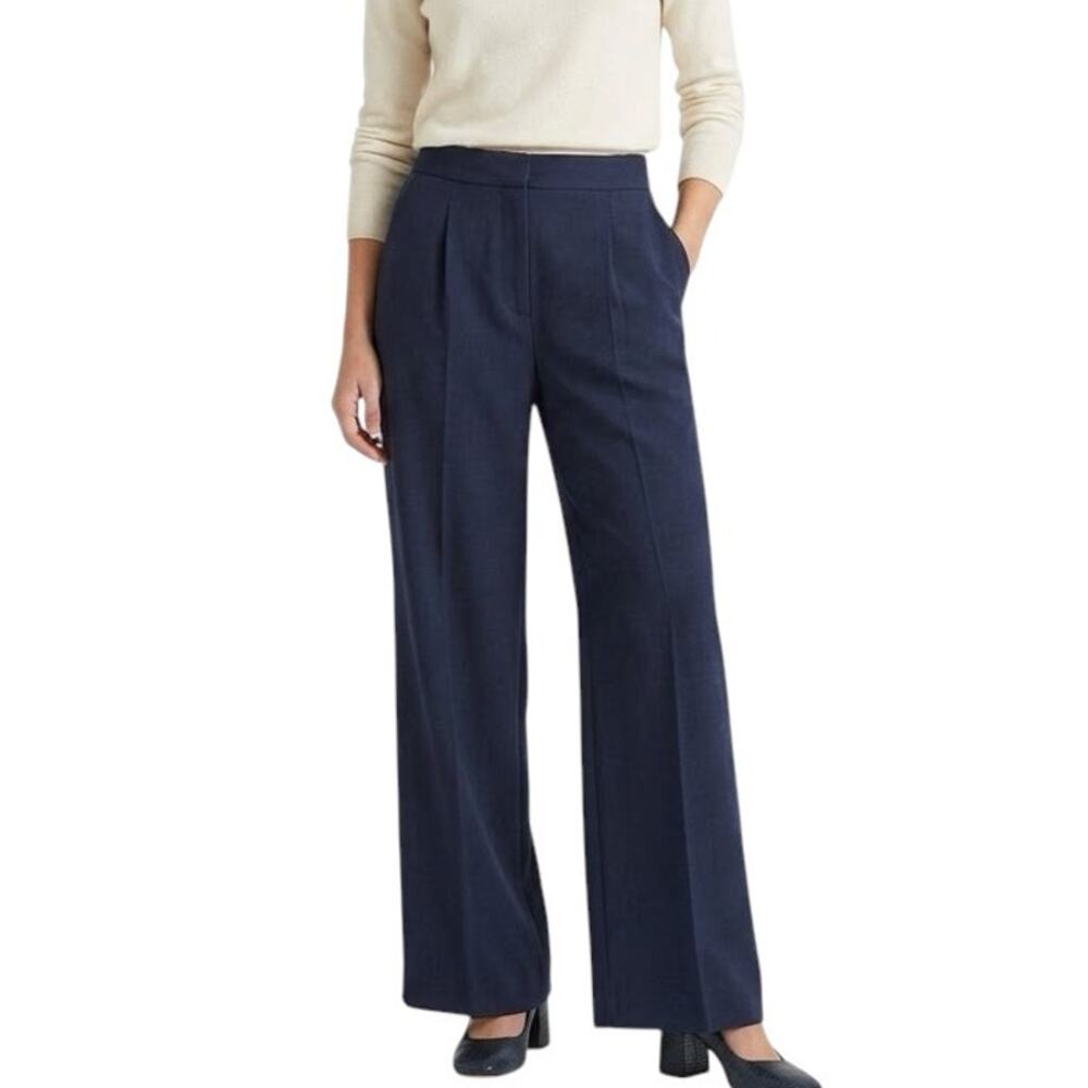 Something Navy Wide Leg Trouser Pants Women Size 8 Navy Blue Pleated Viscose